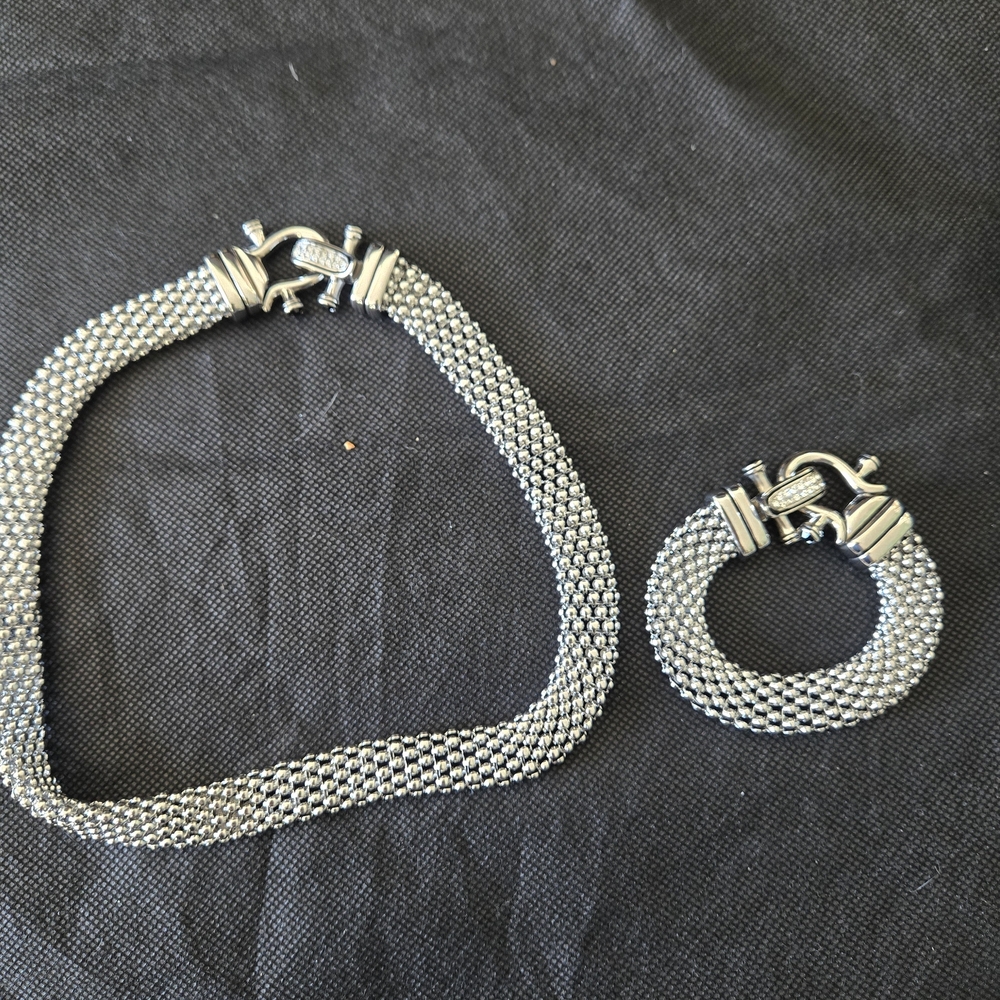Sterling-Look Silver Mesh Necklace and Bracelet Set